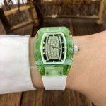 Swiss Replica Richard Mille RM07-02 Green Transparent Diamond Dial Watch White Rubber Strap